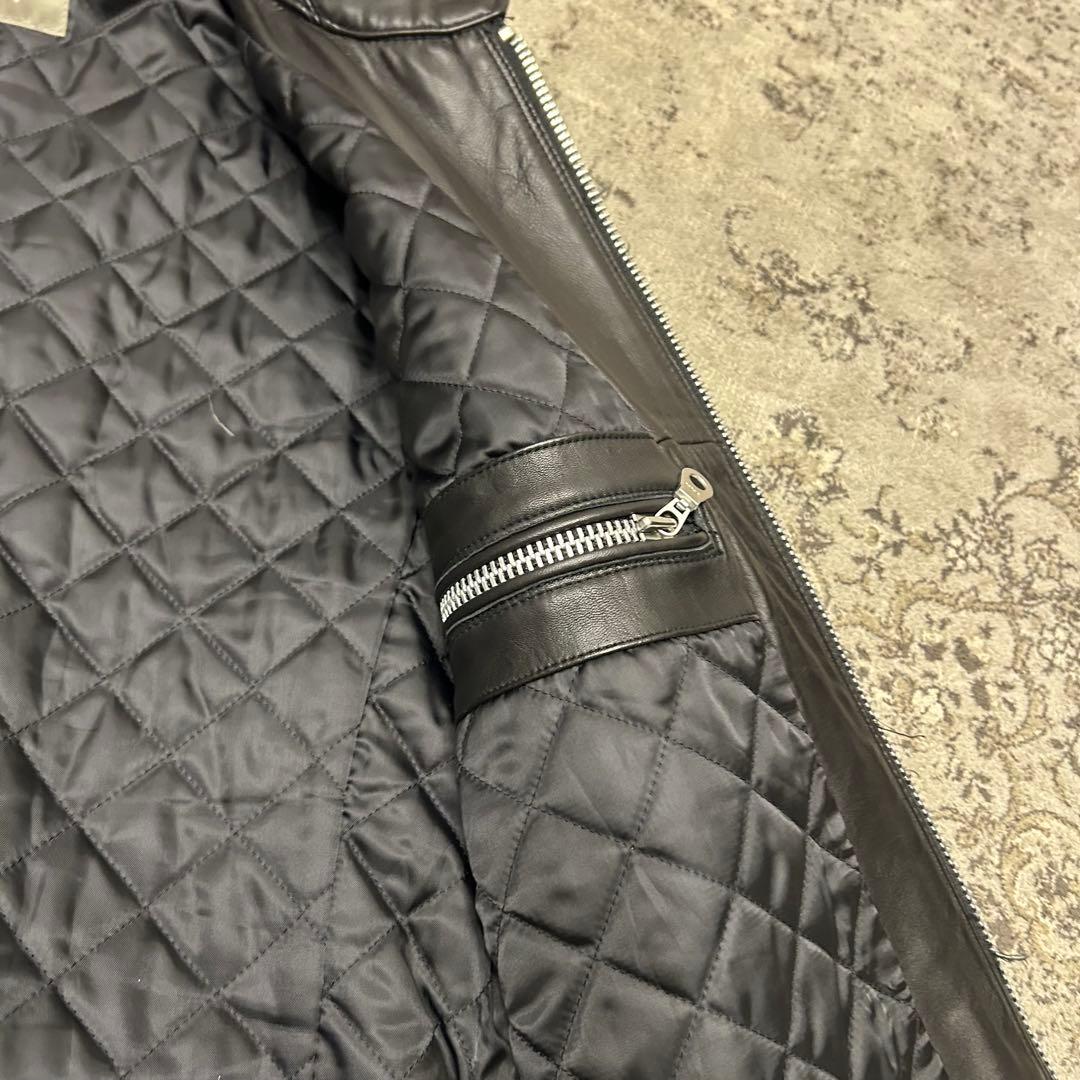 美品✨　ナノユニバース 羊革 ライダース ジャケット 黒 中綿 キルティング L