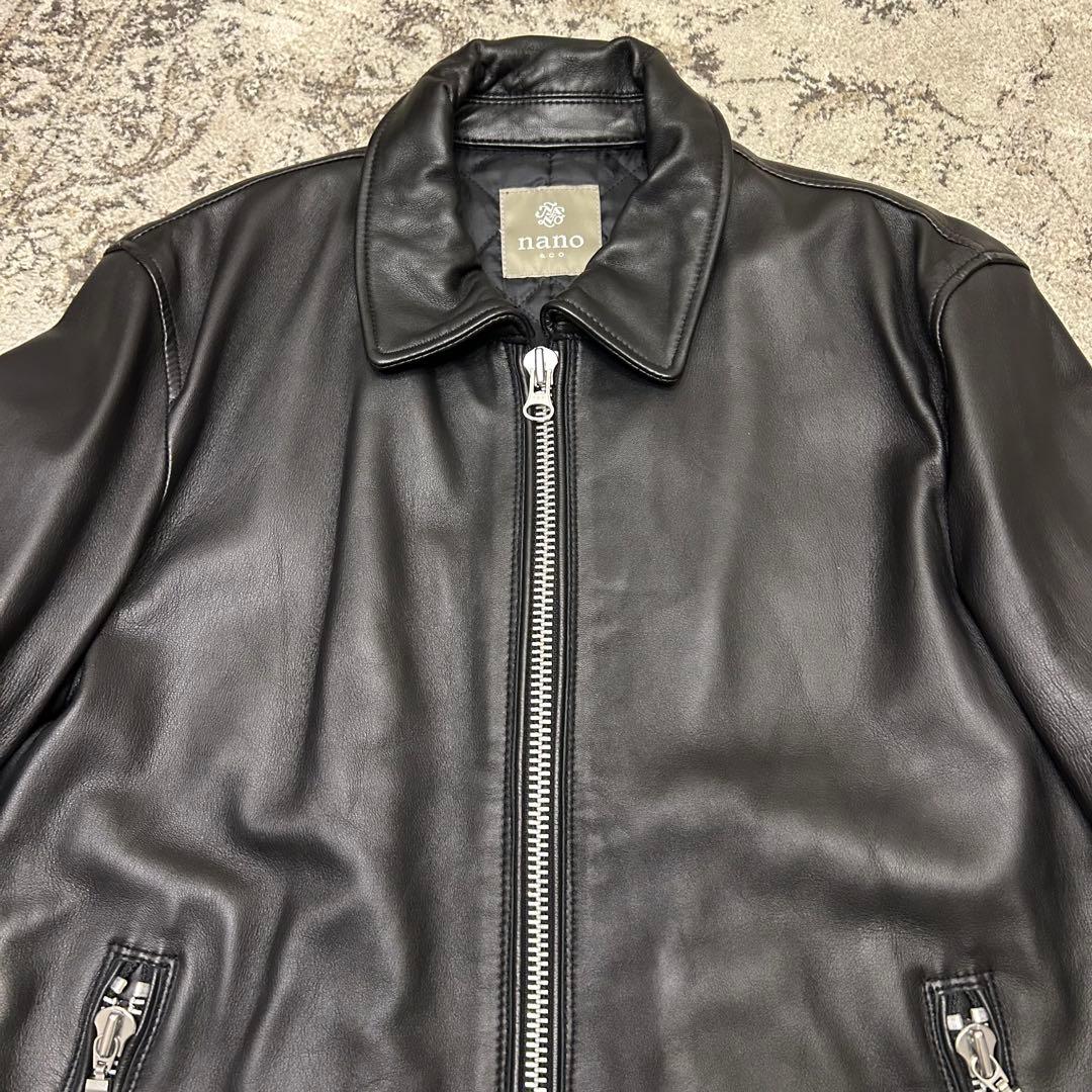 美品✨　ナノユニバース 羊革 ライダース ジャケット 黒 中綿 キルティング L