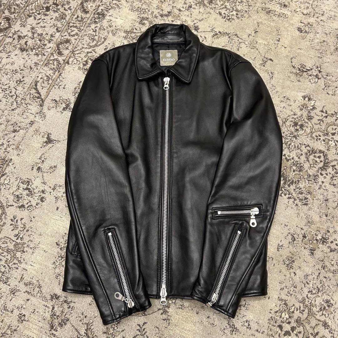 美品✨　ナノユニバース 羊革 ライダース ジャケット 黒 中綿 キルティング L