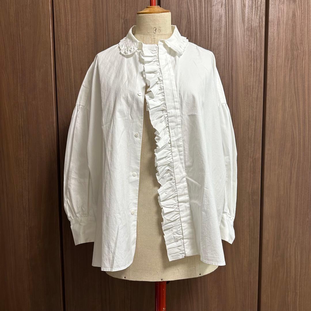 TOUJOURS トゥジュー フリル ホワイト 長袖シャツ S