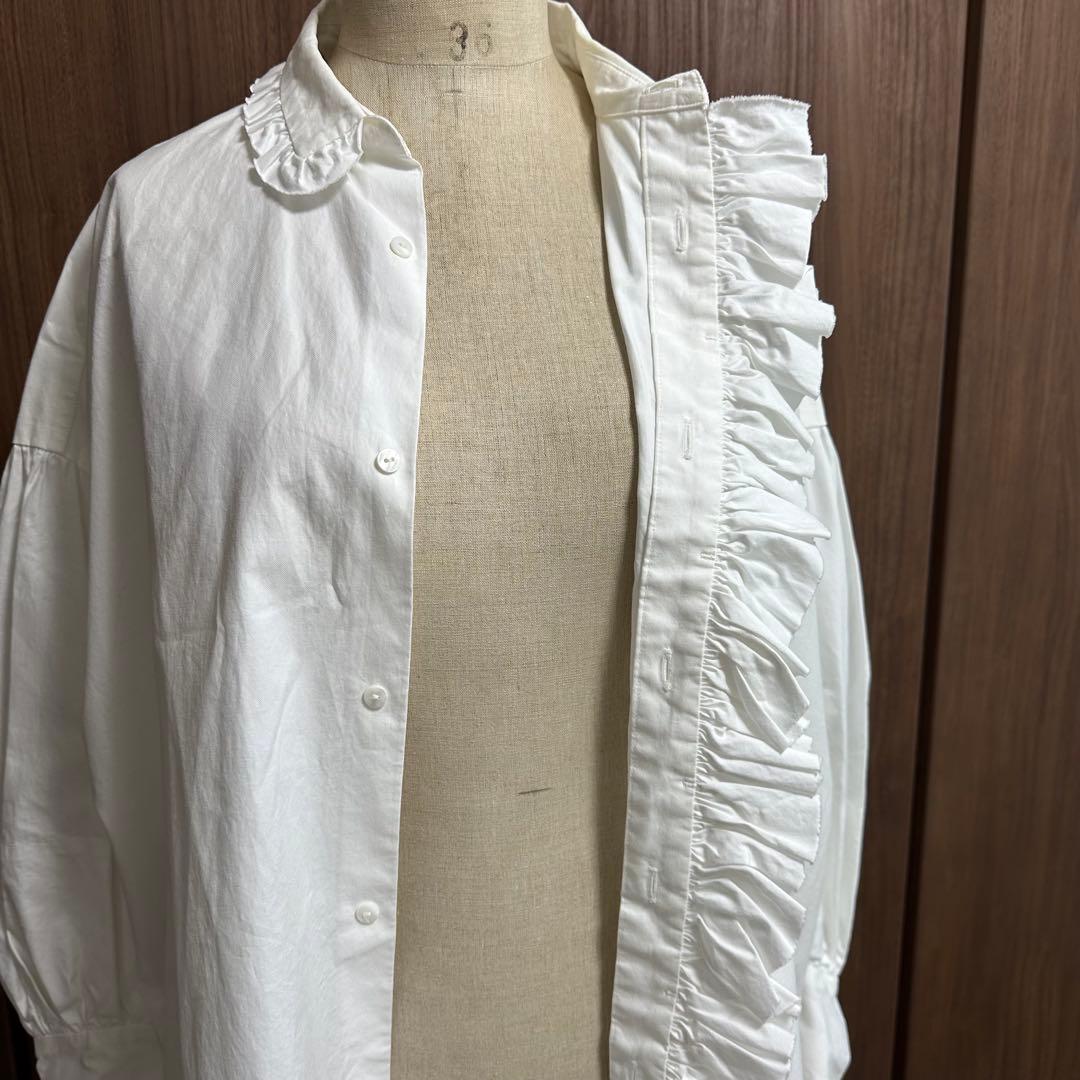 TOUJOURS トゥジュー フリル ホワイト 長袖シャツ S