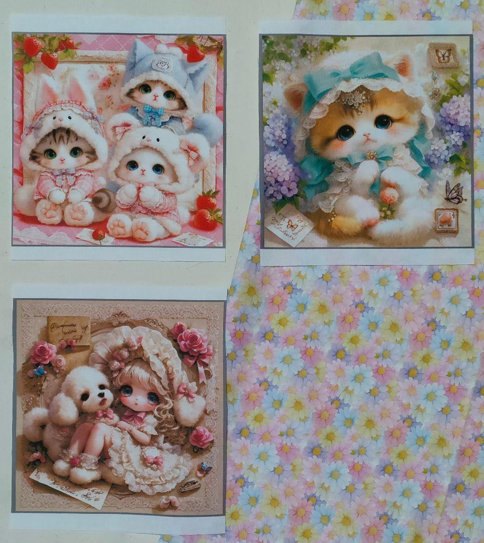 【受注制作】両面ミニトートバッグ５点 パネル生地 刺繍リボン ミニトート1325