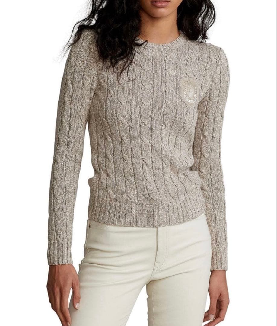 ✨ラルフローレン人気ケーブルコットンセーターエンブレムXSベージュ