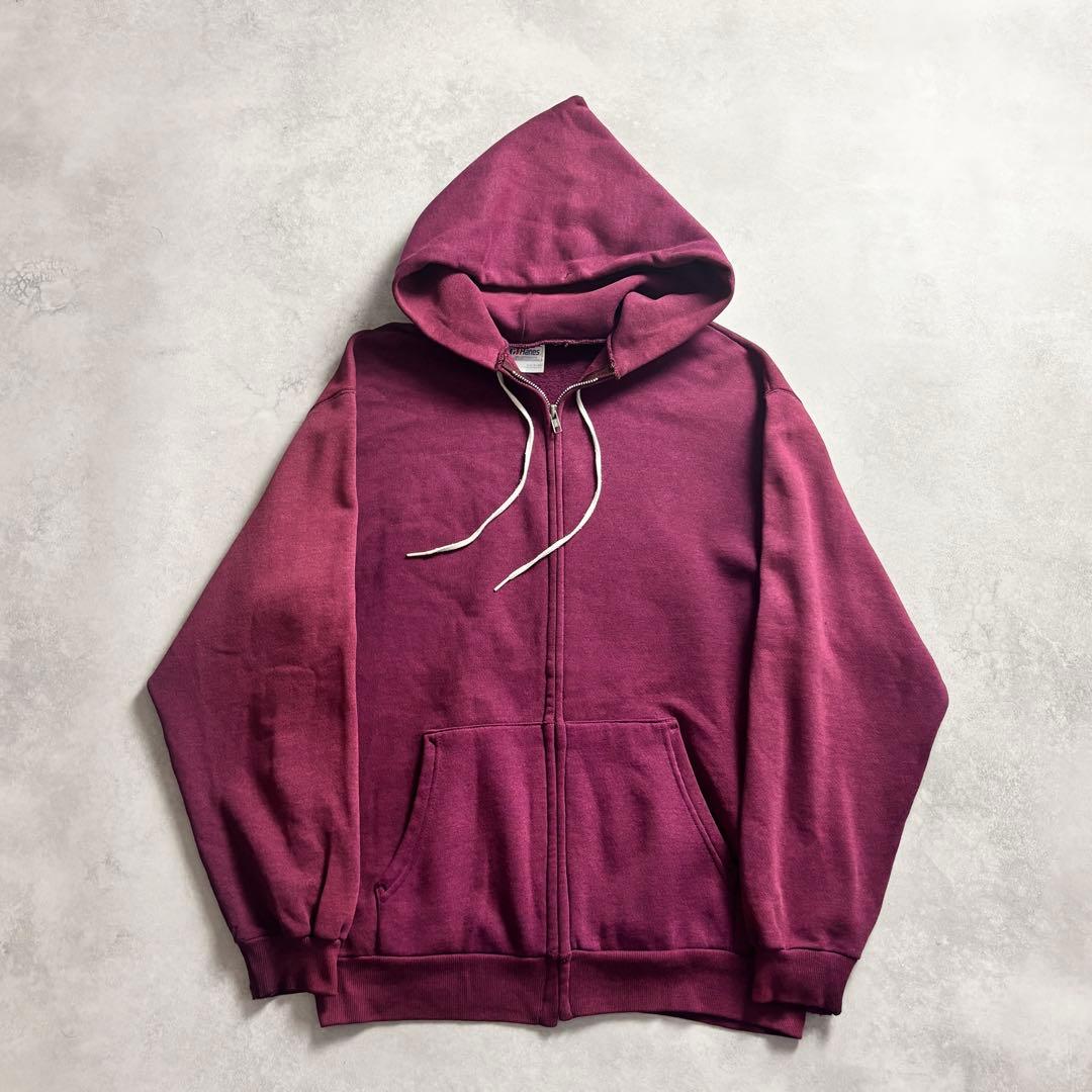 80s~90s USA製 鬼フェード プレーン スウェット ジップパーカー