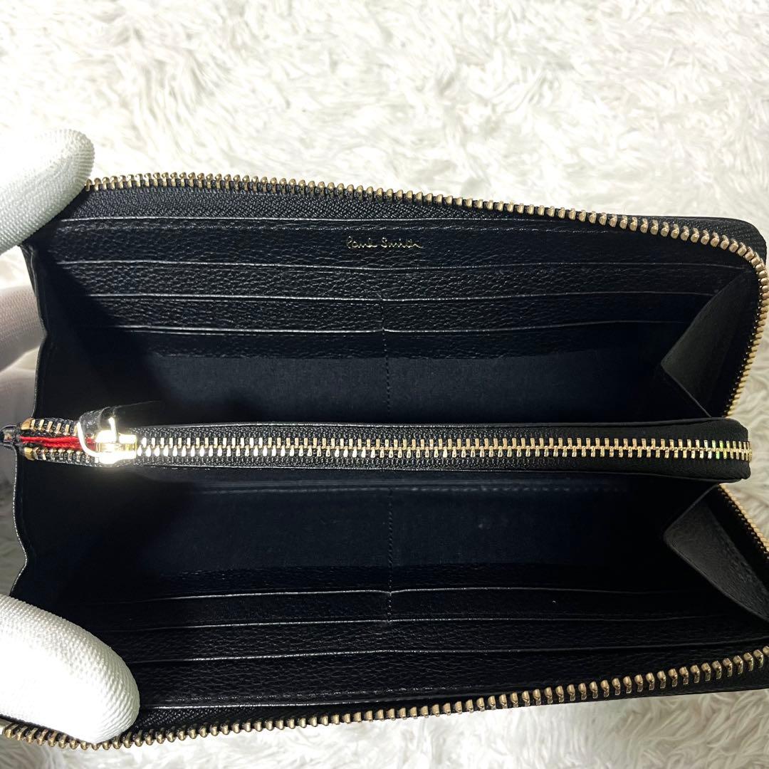 ✨極美品✨ポールスミス 長財布 L字ファスナー レザー マルチストライプ 黒