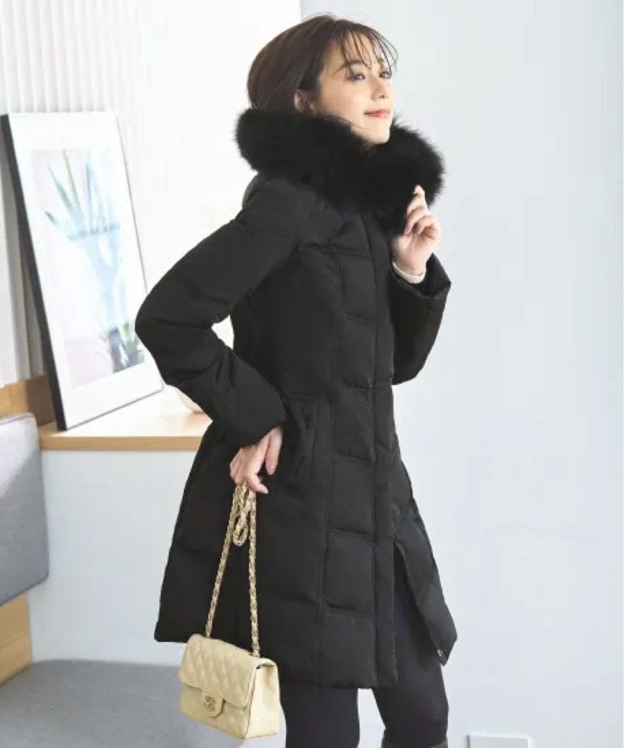 【3L】美品 ルイルエブティック フォックスファーバッスルスタイルダウンコート黒