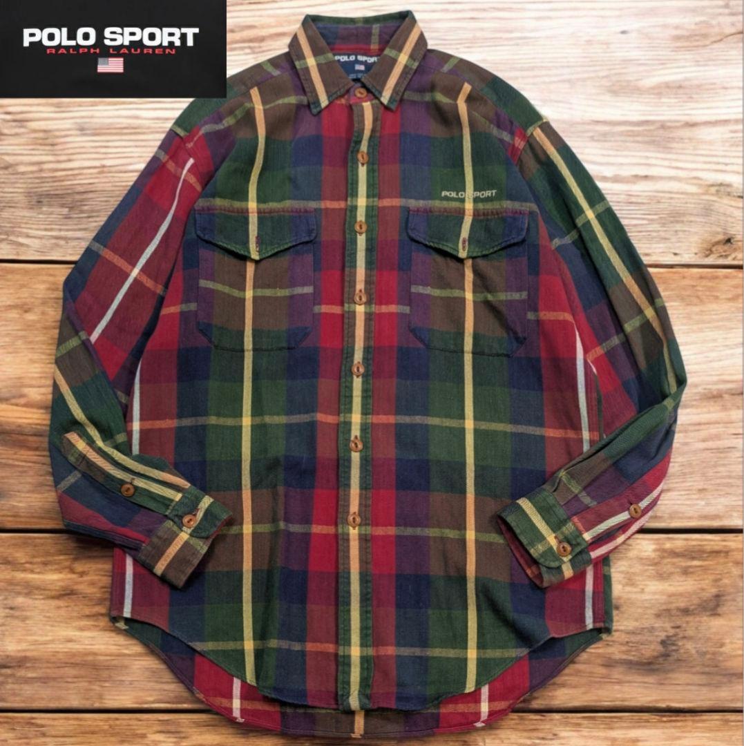 POLOSPORT ポロスポーツ 赤 紺 チェック ネルシャツ 古着 90's