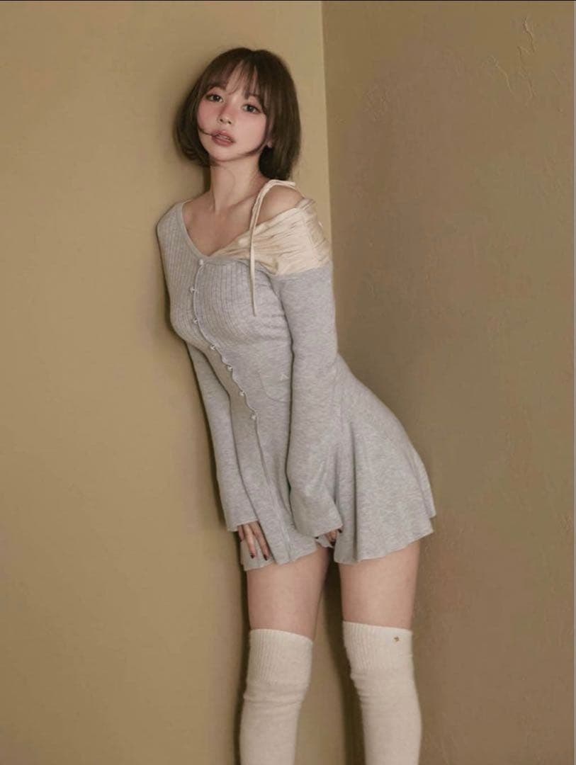 ANDMARY Helen knit flare mini dress グレー