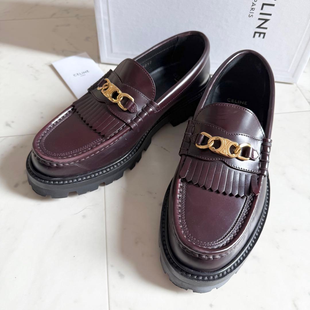 CELINE トリオンフ ウィズチェーン マーガレットローファー ブラウン 38