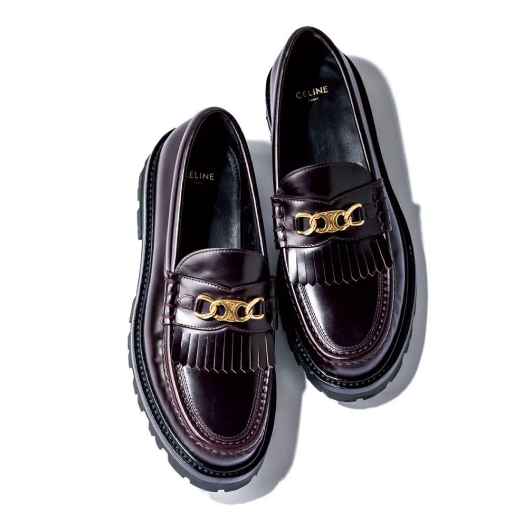 CELINE トリオンフ ウィズチェーン マーガレットローファー ブラウン 38