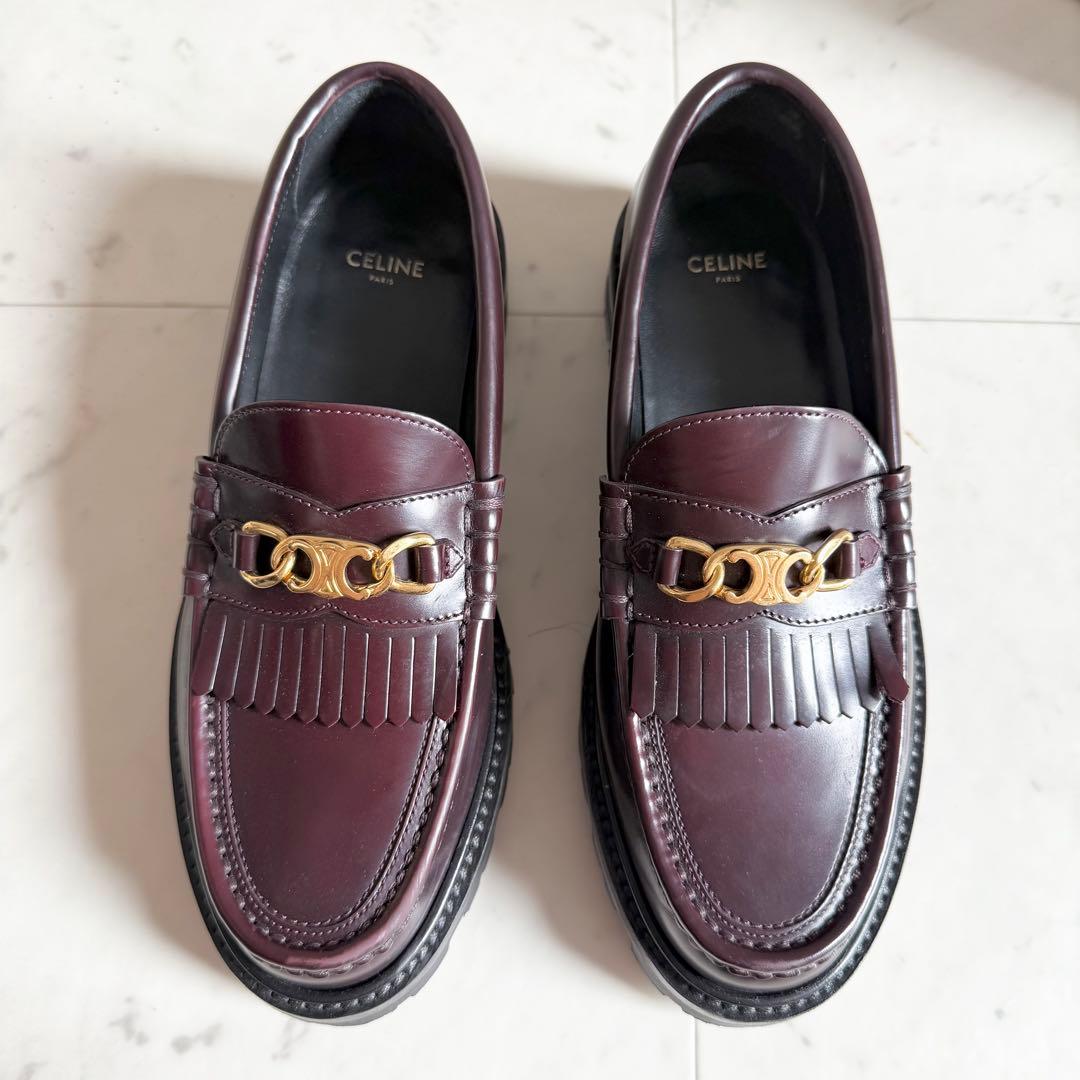 CELINE トリオンフ ウィズチェーン マーガレットローファー ブラウン 38