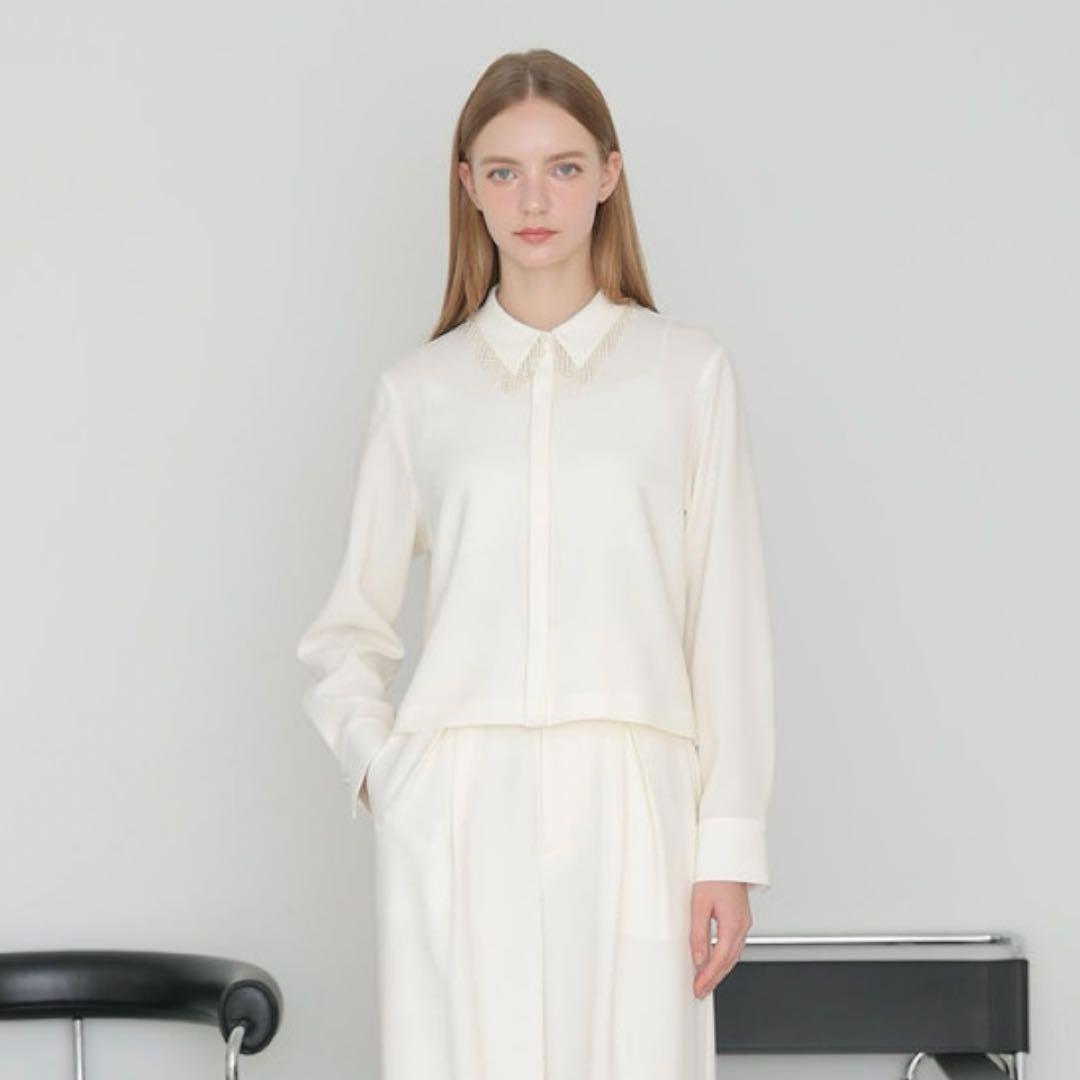 ANAYI ダブルクロスフリンジビジュー ブラウス 38