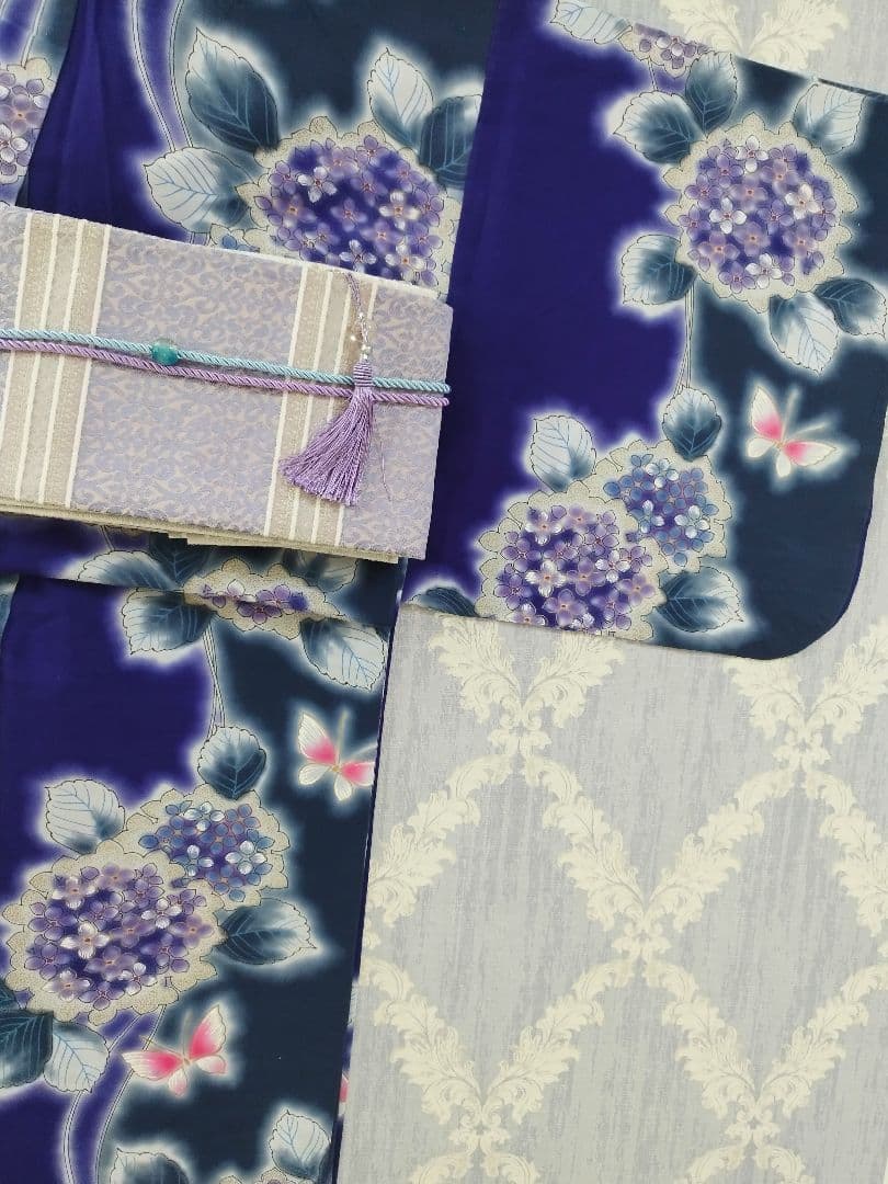 浴衣 注染染め ぼかし 紫陽花 片身替わり