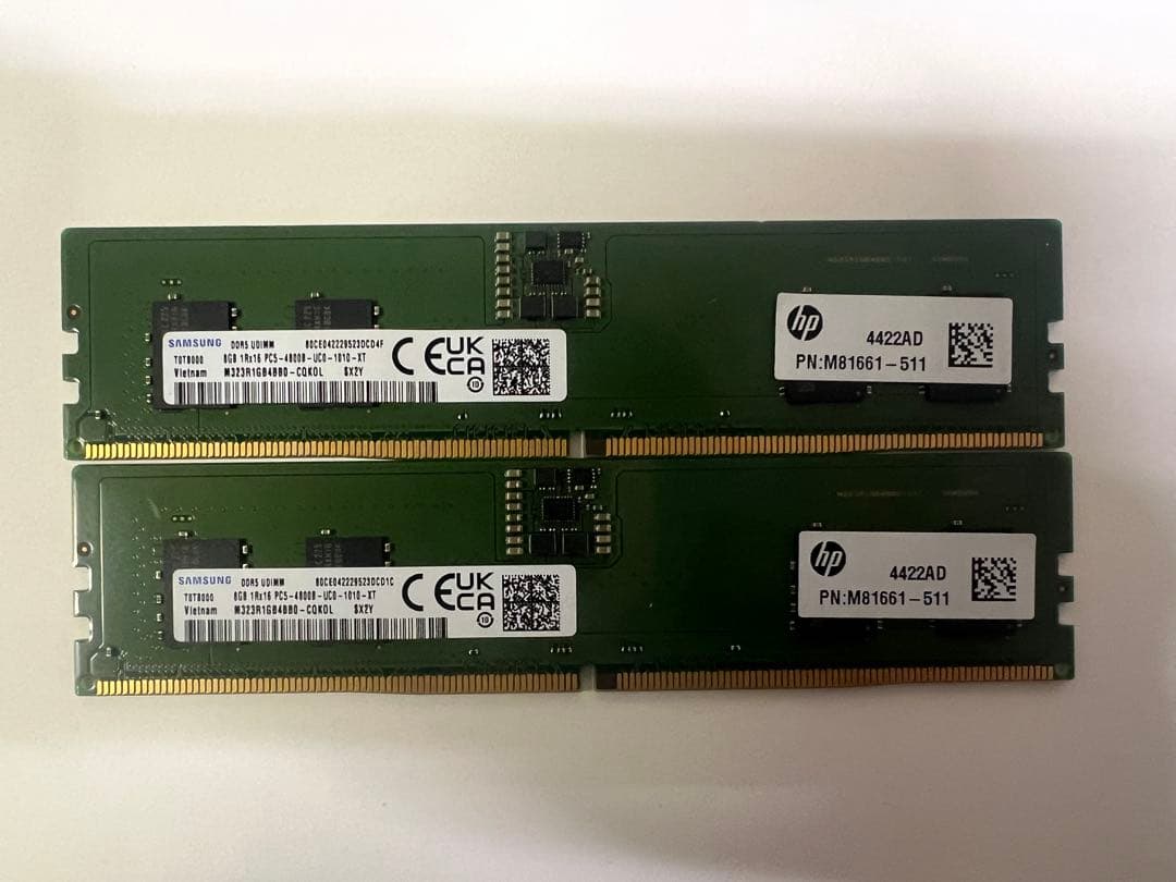 美品Samsung 8GB DDR5 & 8GB DDR5メモリセット