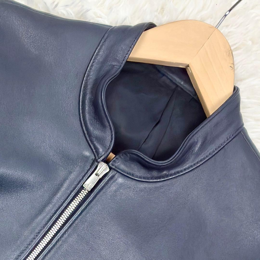 コムサイズム　ラムレザー　羊革　シングルライダース　レザージャケット　LL　紺色