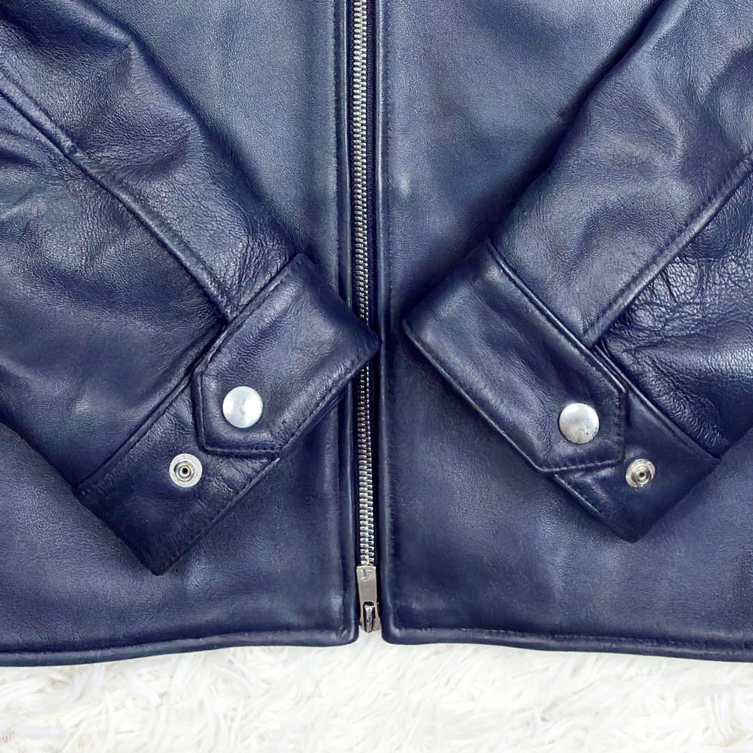 コムサイズム　ラムレザー　羊革　シングルライダース　レザージャケット　LL　紺色