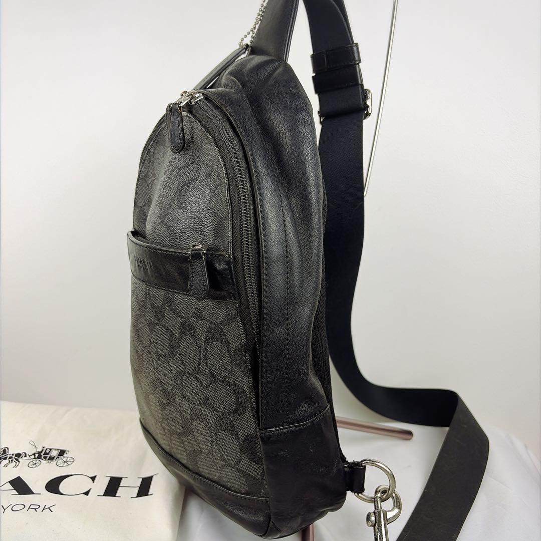 COACH コーチ レザー　PVC クロスボディバッグ シグネチャー　黒