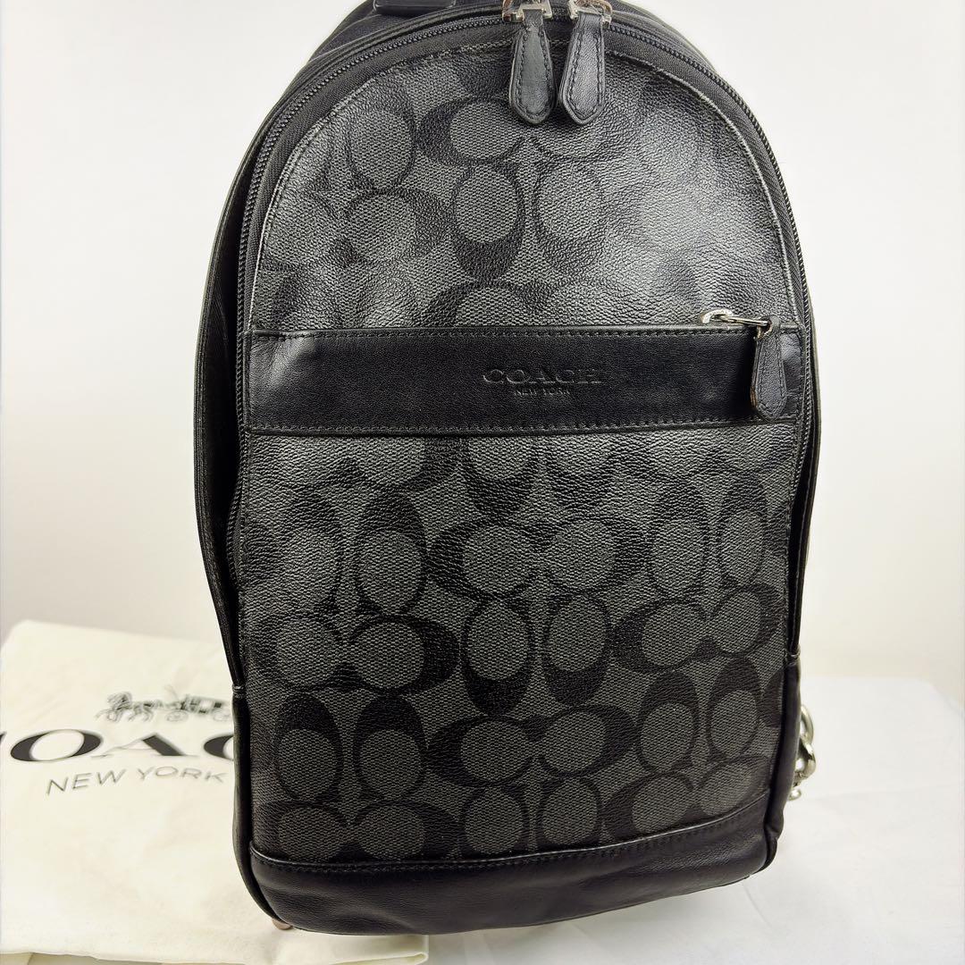 COACH コーチ レザー　PVC クロスボディバッグ シグネチャー　黒