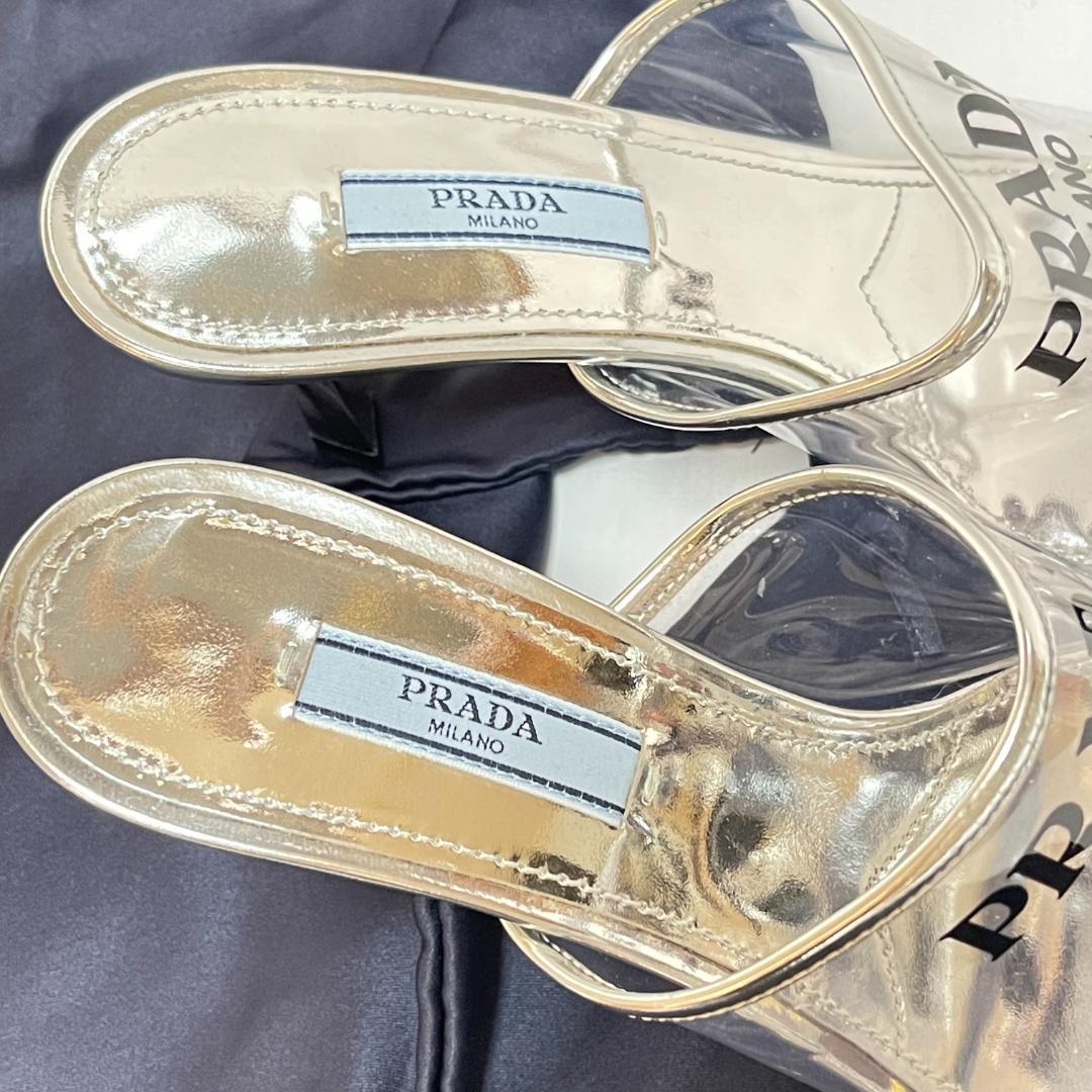 ほぼ未使用 PRADA プラダ クリアサンダル ミュール スケルトン シルバー