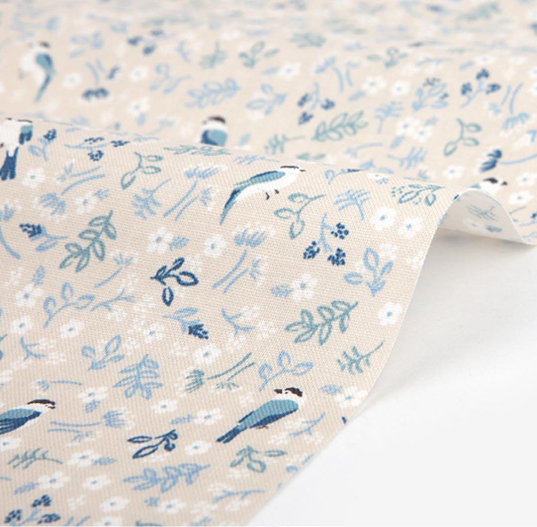 入園入学準備　基本セット　デコレクションズ　リバティ風　小鳥プリント　くすみ水色