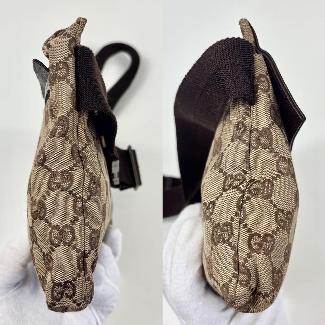 グッチ　ウエストバッグ　ポーチ　GGキャンバス　レザー　斜めがけ