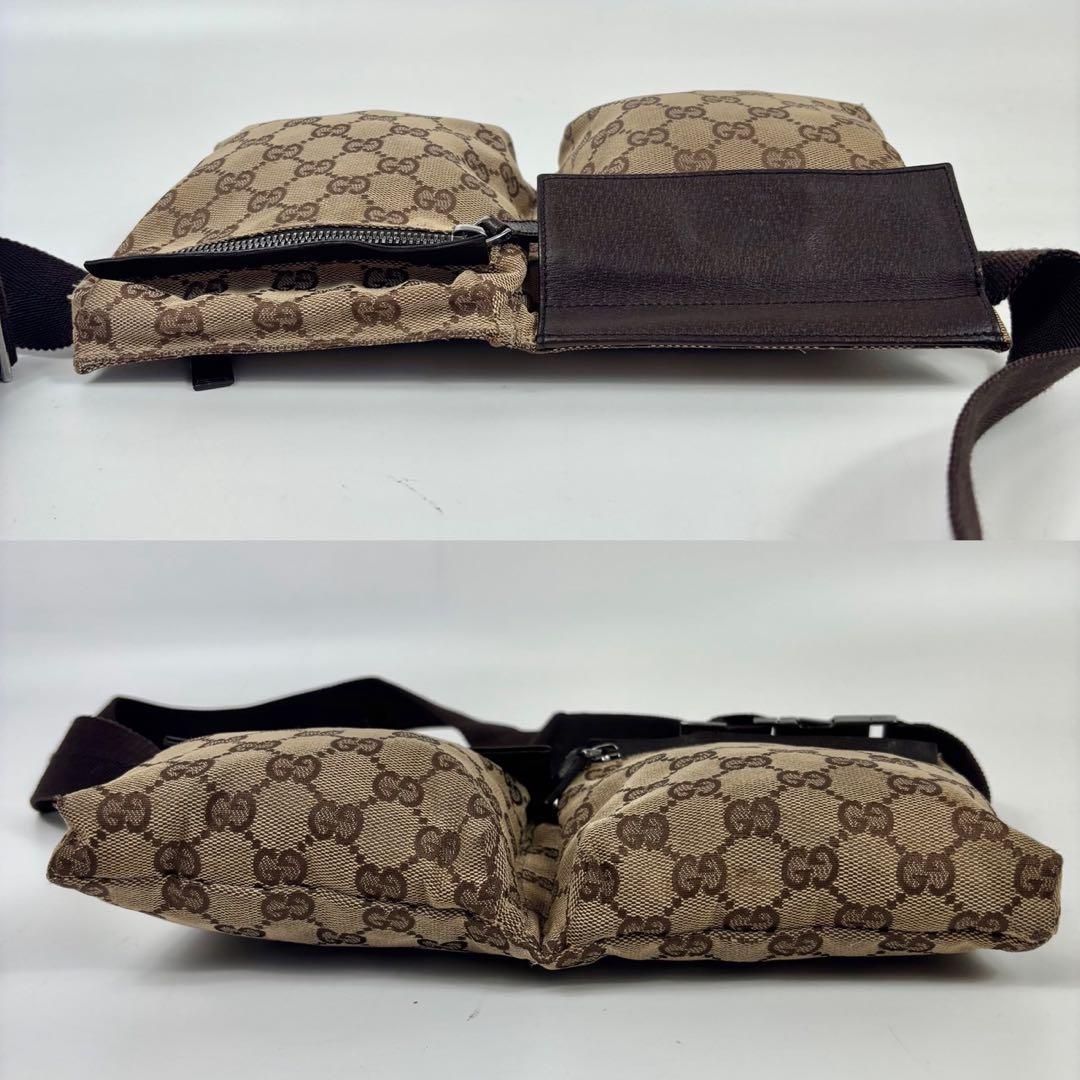グッチ　ウエストバッグ　ポーチ　GGキャンバス　レザー　斜めがけ