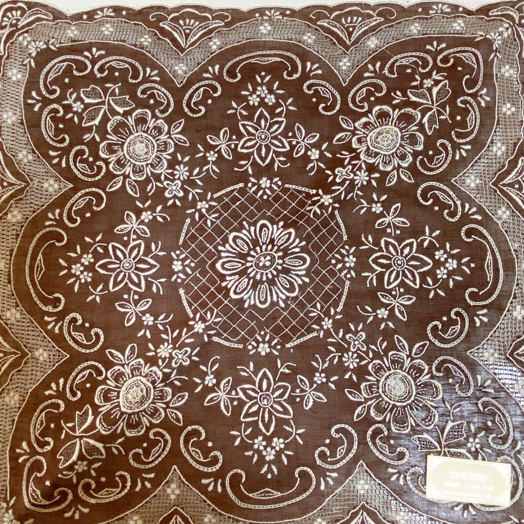 汕頭　美品アンティーク　ブラウン　スワトウ　レース　刺繍ハンカチ　結婚式　和装