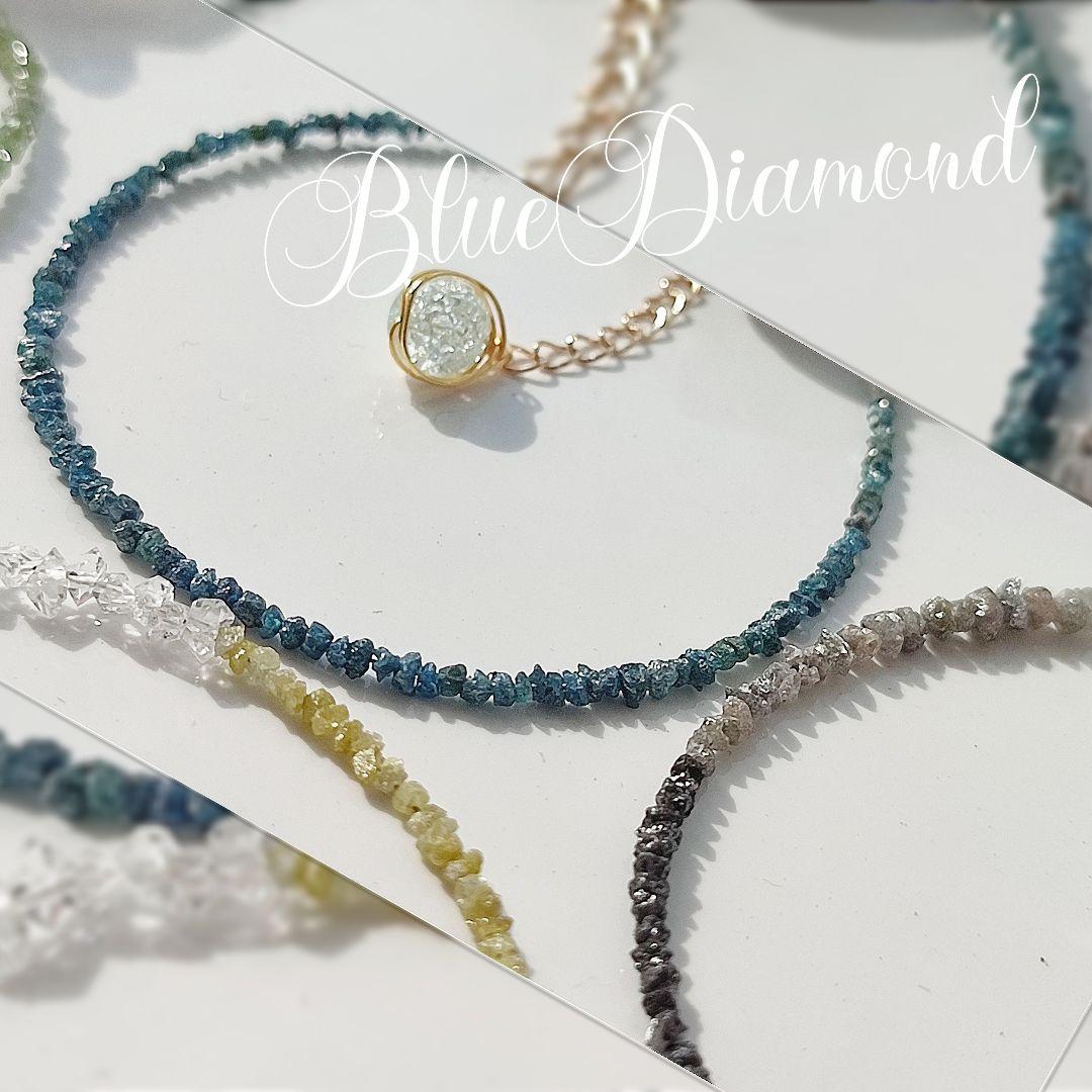 14Kgf ブルー ダイヤモンド　原石　ネックレス 男女兼用　誕生石　贈り物