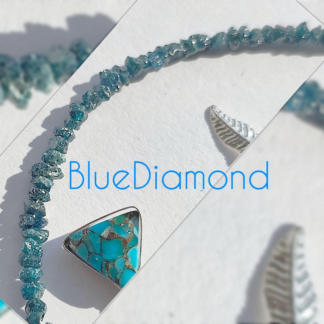 14Kgf ブルー ダイヤモンド　原石　ネックレス 男女兼用　誕生石　贈り物