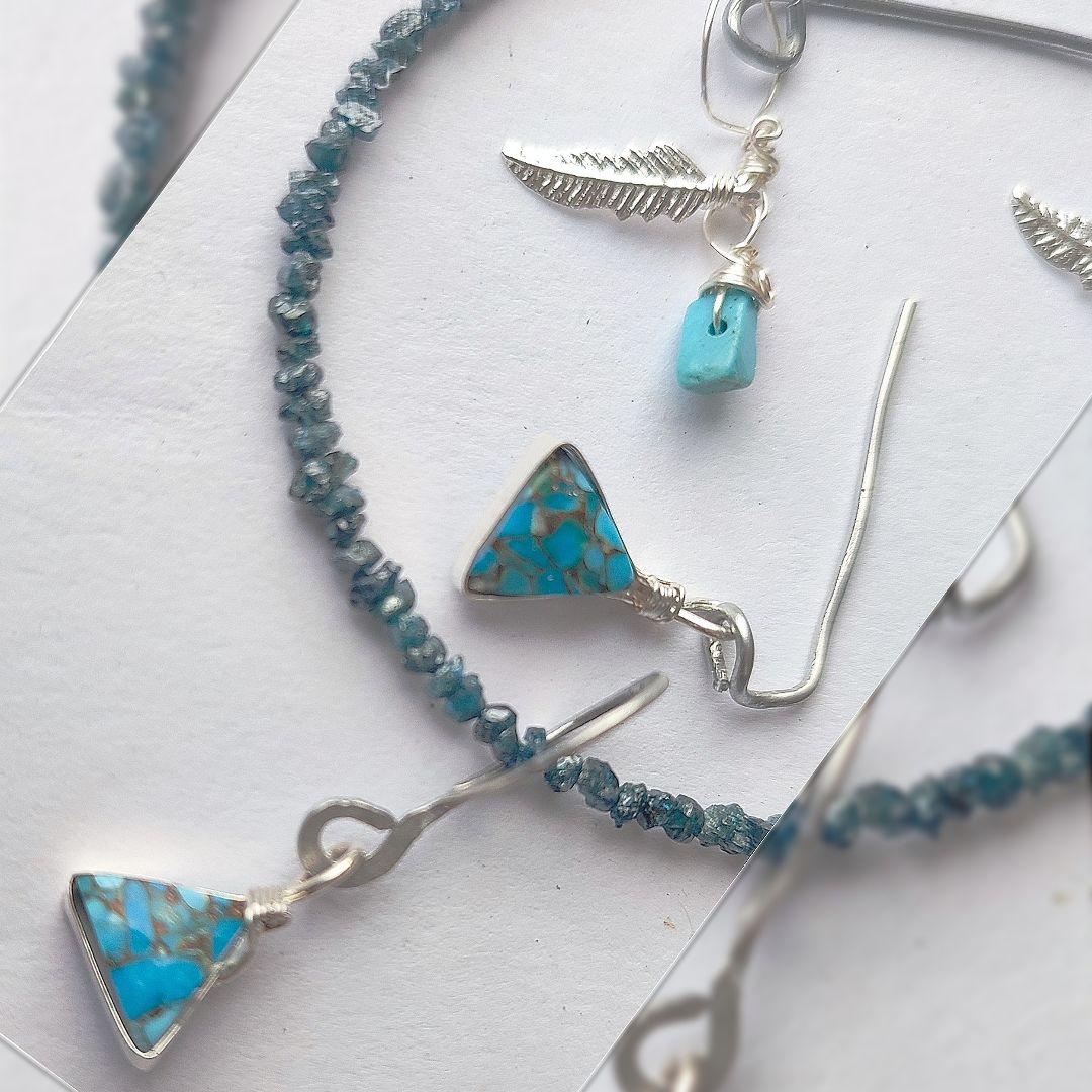 14Kgf ブルー ダイヤモンド　原石　ネックレス 男女兼用　誕生石　贈り物