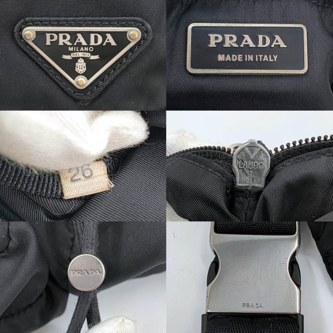 希少✨プラダ　ウエストポーチ　ボディバッグ　三角ロゴ　ナイロン　黒　白タグ