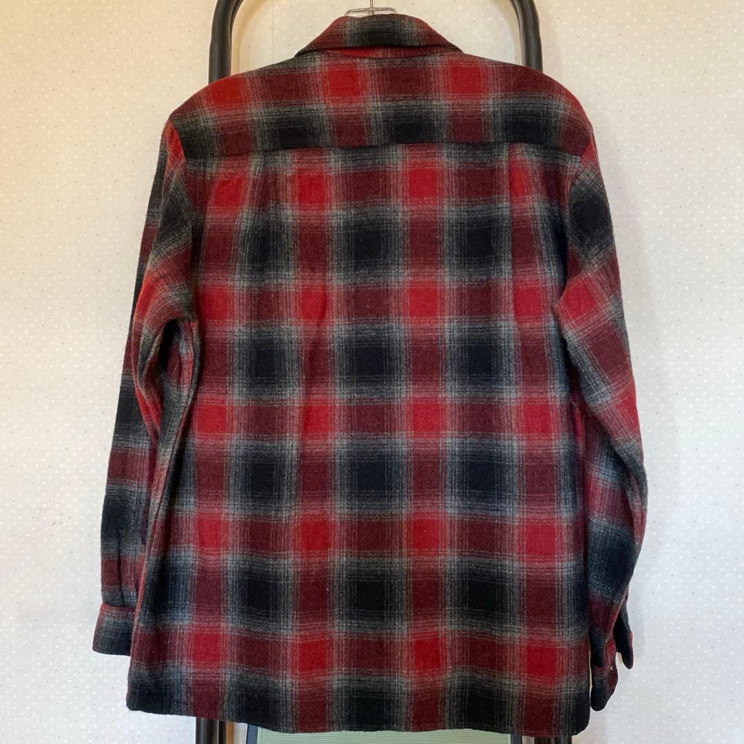 60s BRENT ブレント オンブレ シャドーチェック オープンカラー ウール