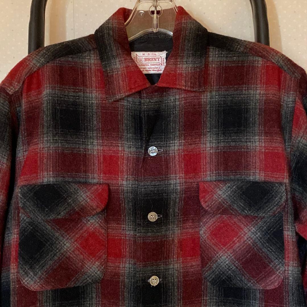 60s BRENT ブレント オンブレ シャドーチェック オープンカラー ウール