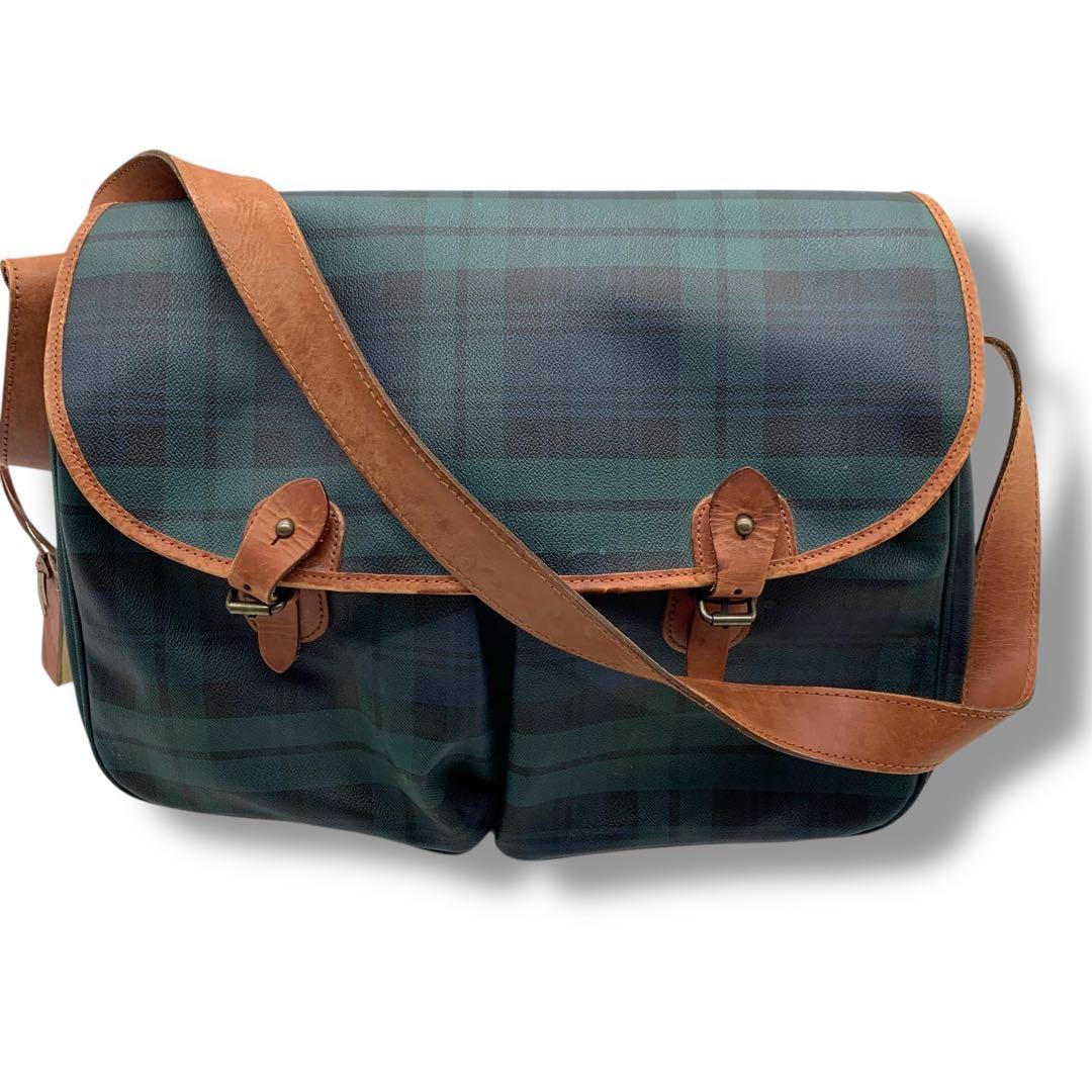 希少　ラルフローレン　レザー　ショルダーバッグ　大きいサイズ　チェック柄