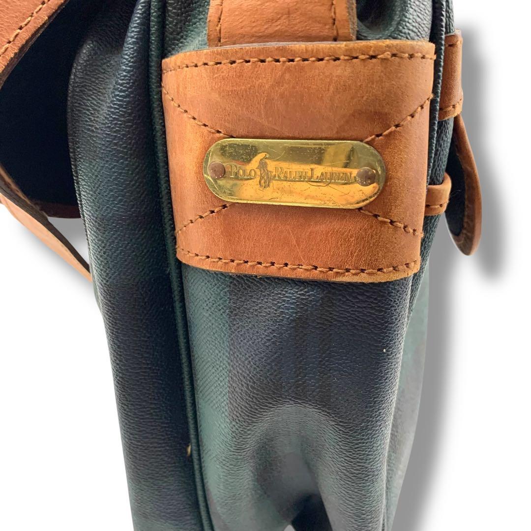 希少　ラルフローレン　レザー　ショルダーバッグ　大きいサイズ　チェック柄