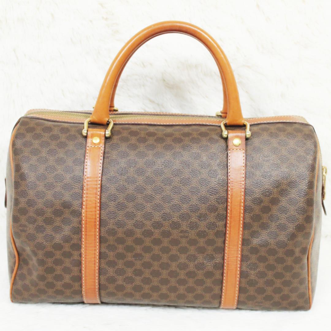 美品 セリーヌ ボストンバッグ ハンドバッグ マカダム PVC レザー ブラウン