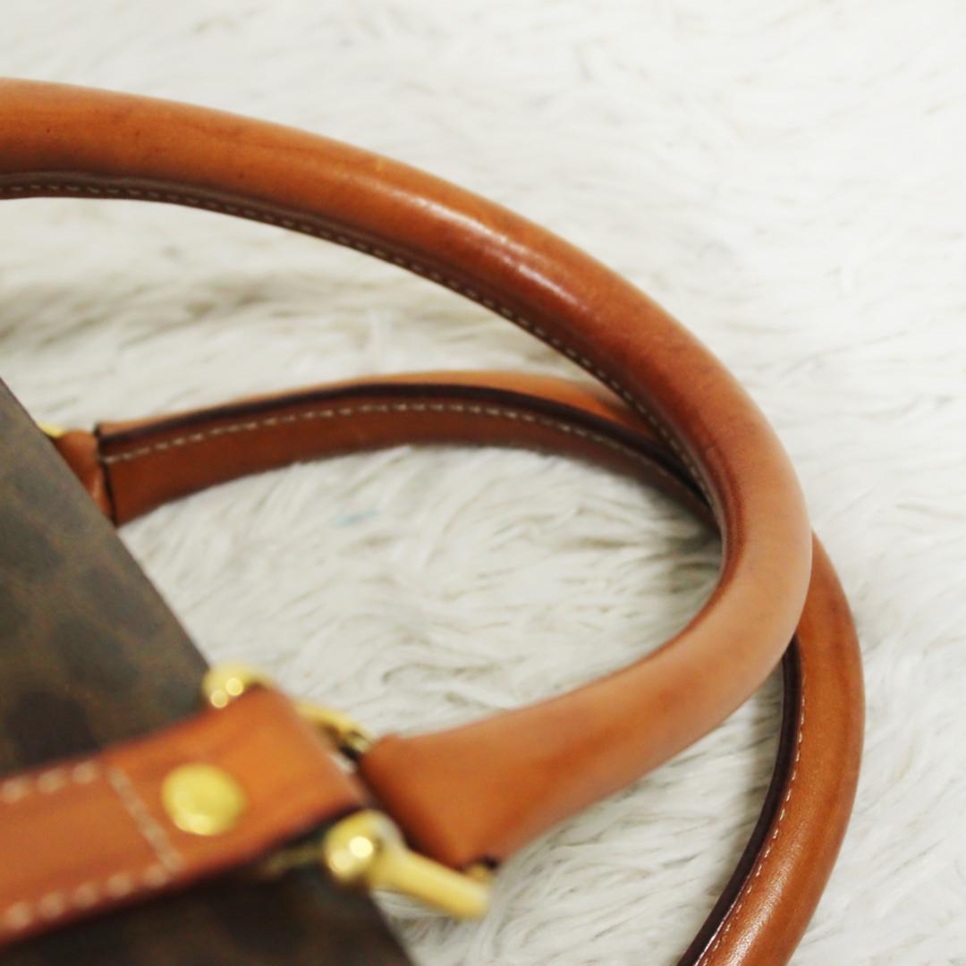 美品 セリーヌ ボストンバッグ ハンドバッグ マカダム PVC レザー ブラウン