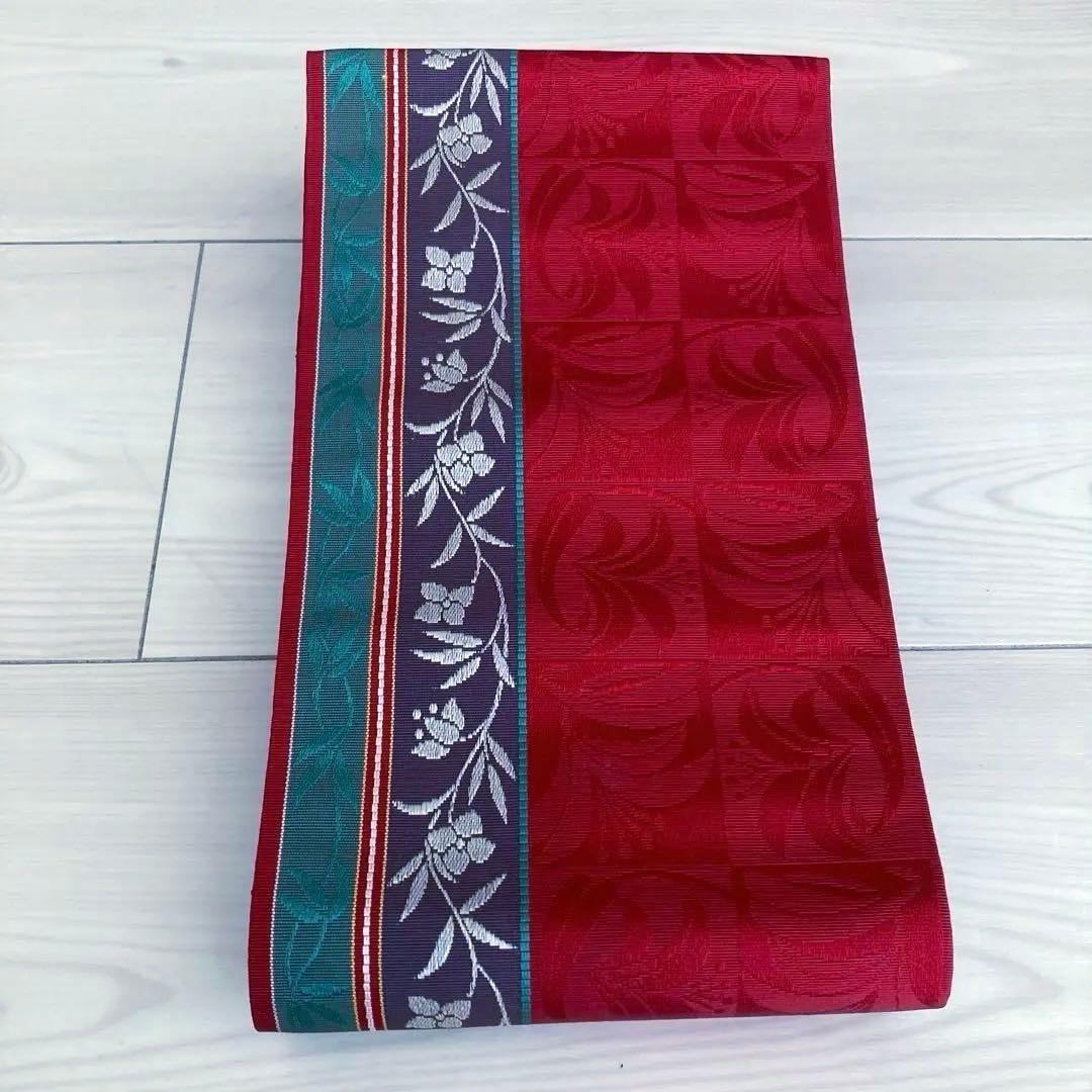 本場筑前博多織　半幅帯　花唐草模様の織り出No.77-22