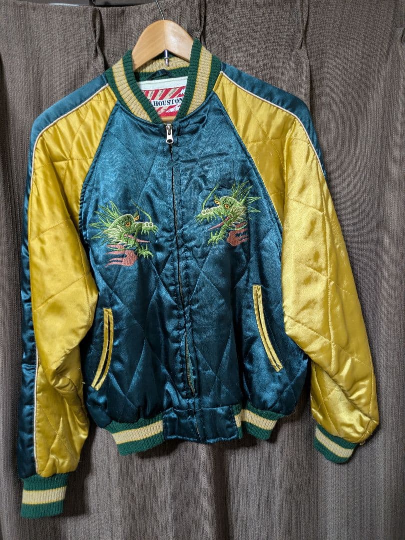 HUSTON ヒューストン　ドラゴン刺繍 スカジャン ターコイズ/イエロー