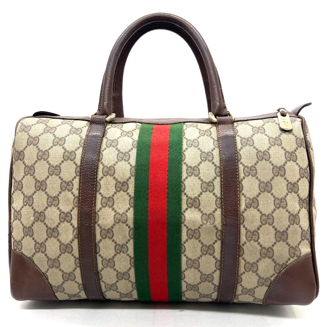 【美品】グッチ ミニボストンバッグ GG シェリーライン