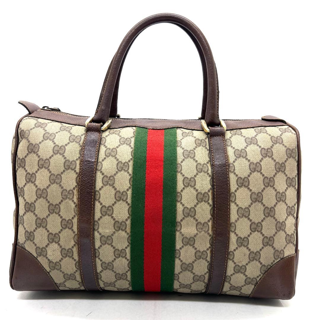 【美品】グッチ ミニボストンバッグ GG シェリーライン