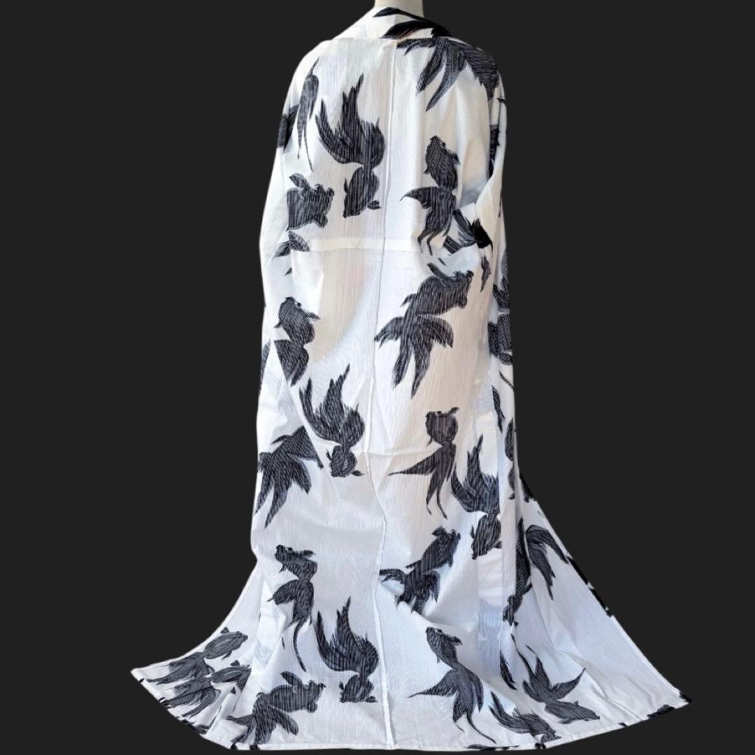 新品浴衣 綿 【白地に黒金魚】可愛い出目金★岡重風★呉服屋さんサンプル品♪