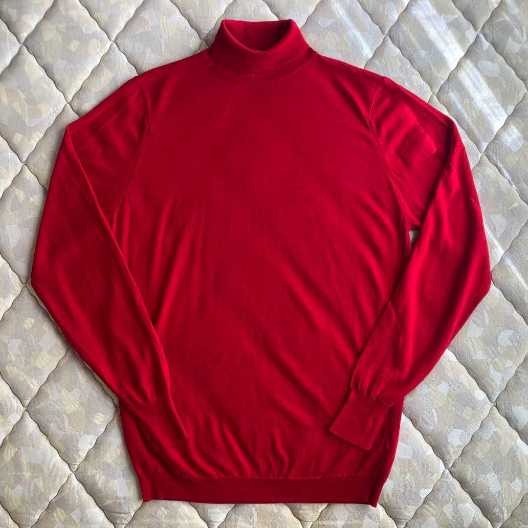 JOHN SMEDLEY ウール 30G タートルネックニット レッド S