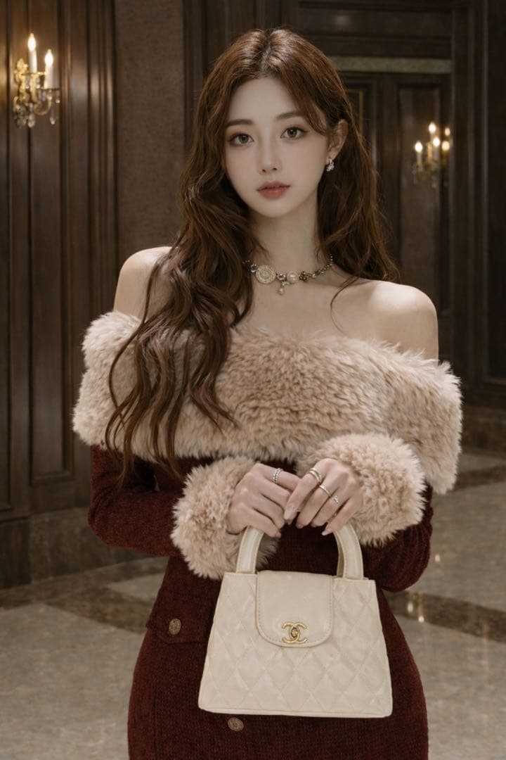 miu系穿搭 オフショル ファー ワンピース ファー 韓国 ワンホン 量産型