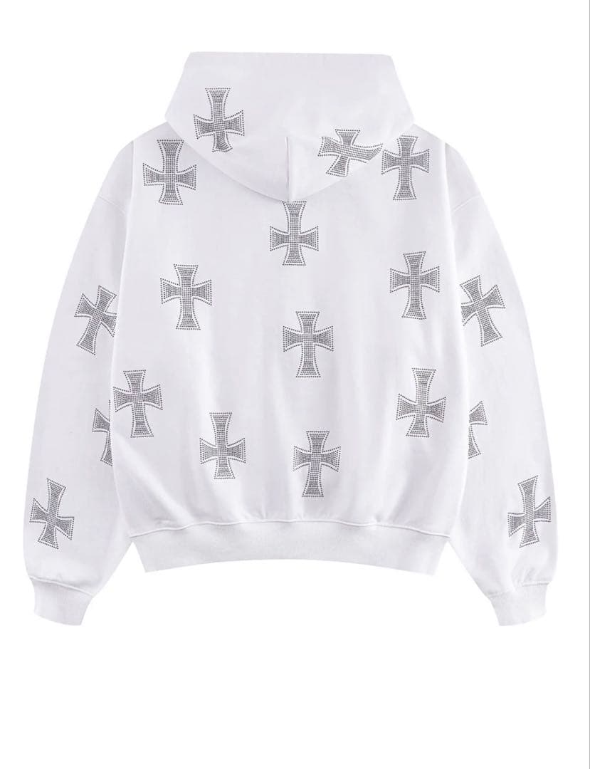 つ*よ様 【超希少】White Cross Rhinestone Zip Hoo
