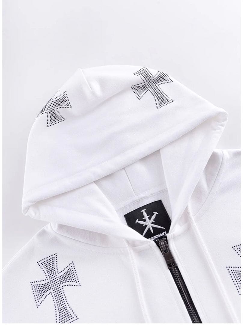 つ*よ様 【超希少】White Cross Rhinestone Zip Hoo