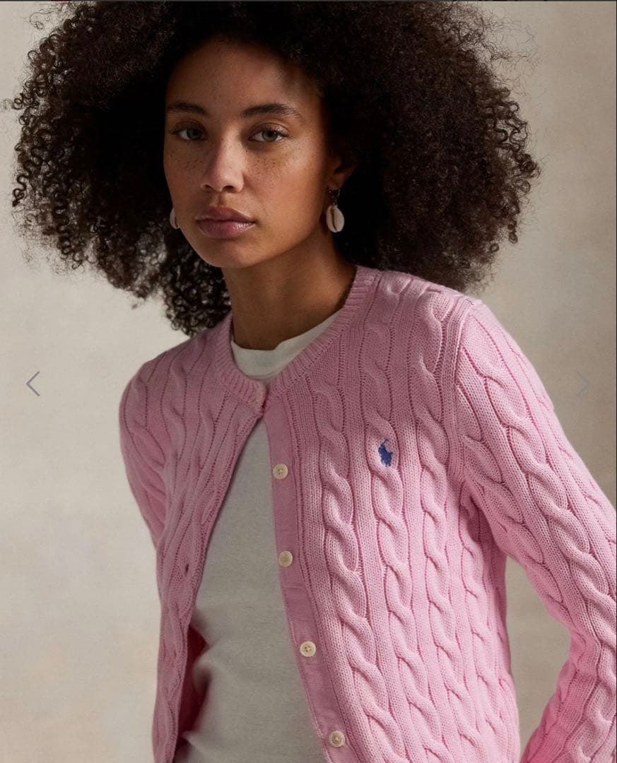 ポロラルフローレン太ケーブルコットンカーディガン大人気カラーピンク