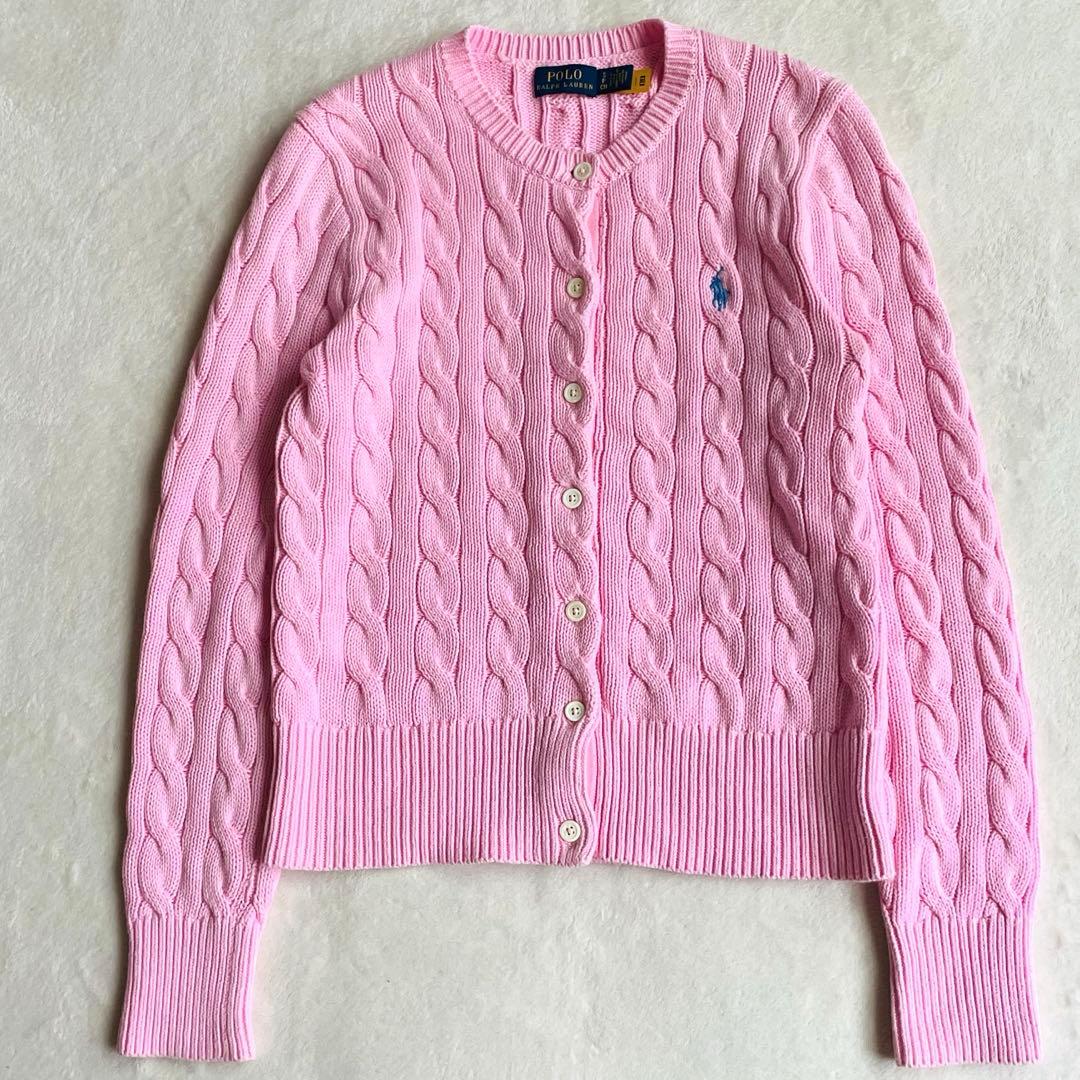 ポロラルフローレン太ケーブルコットンカーディガン大人気カラーピンク