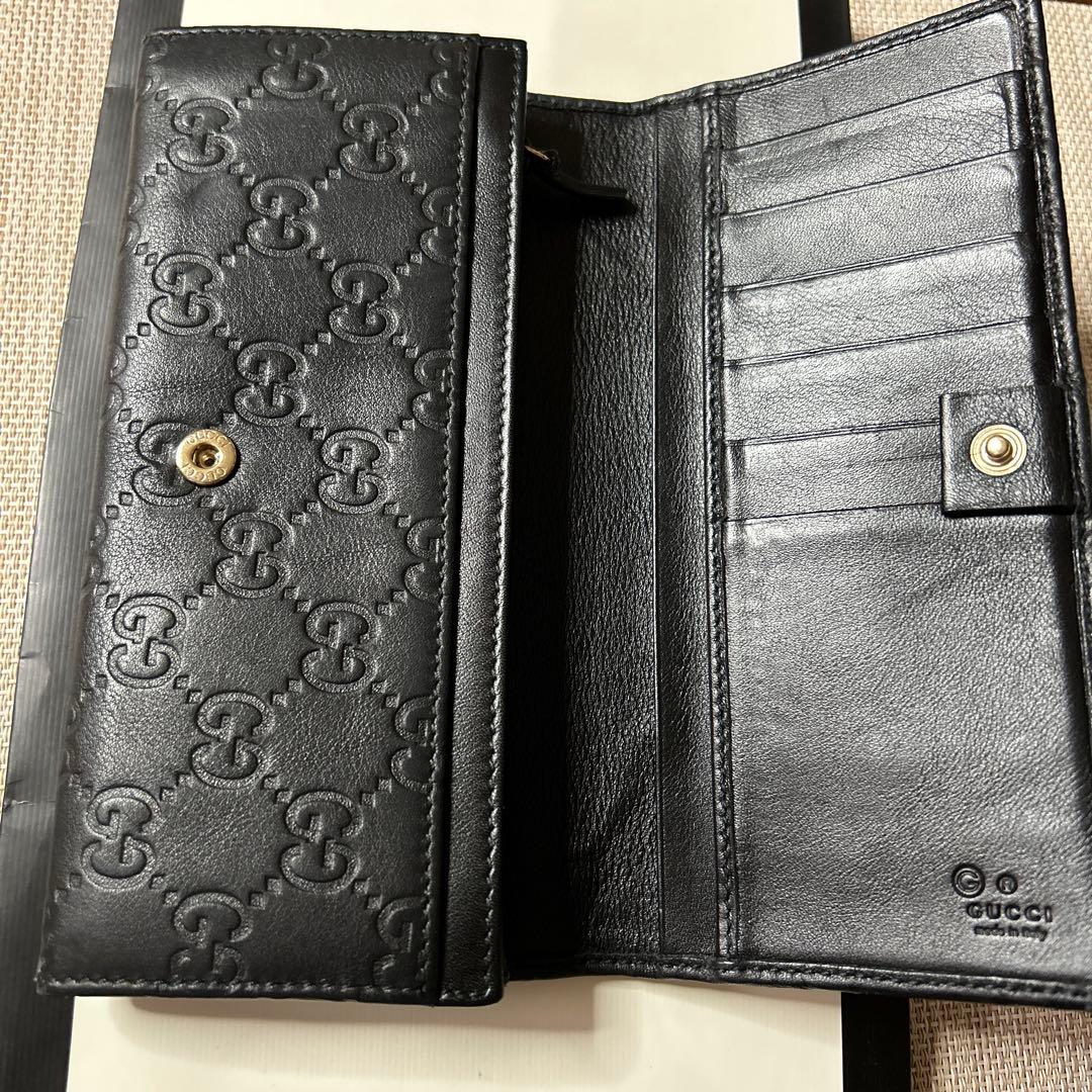 み*ん様 【良品】正規品GUCCI グッチシマ 2つ折長財布 レザー ブラック黒