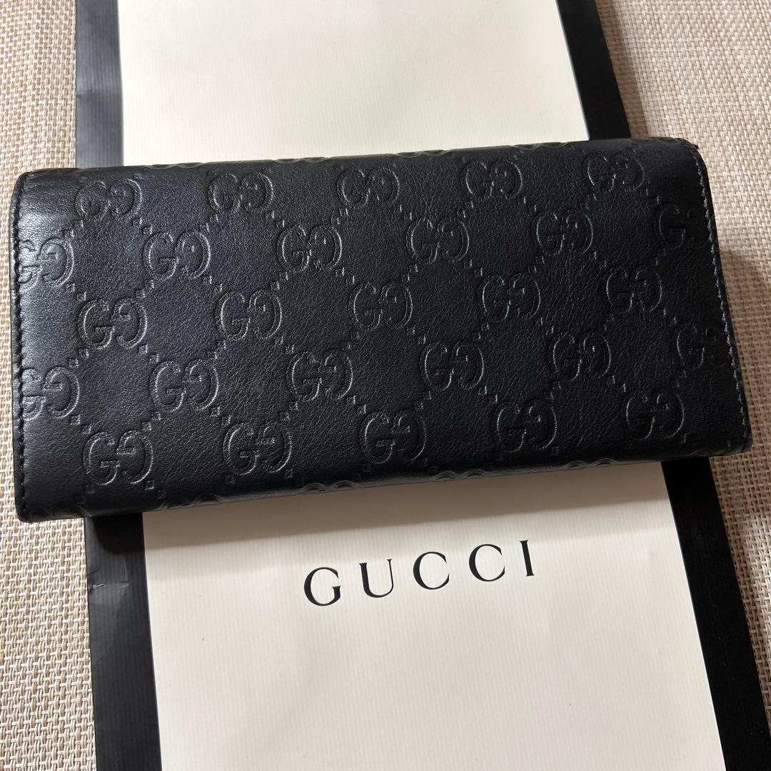 み*ん様 【良品】正規品GUCCI グッチシマ 2つ折長財布 レザー ブラック黒
